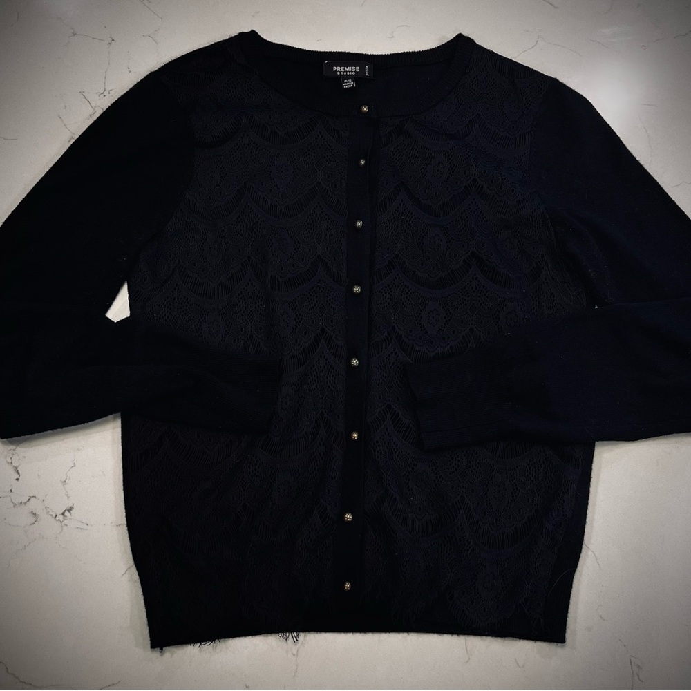 Premise Black Lace Cardigan with Gold Accents